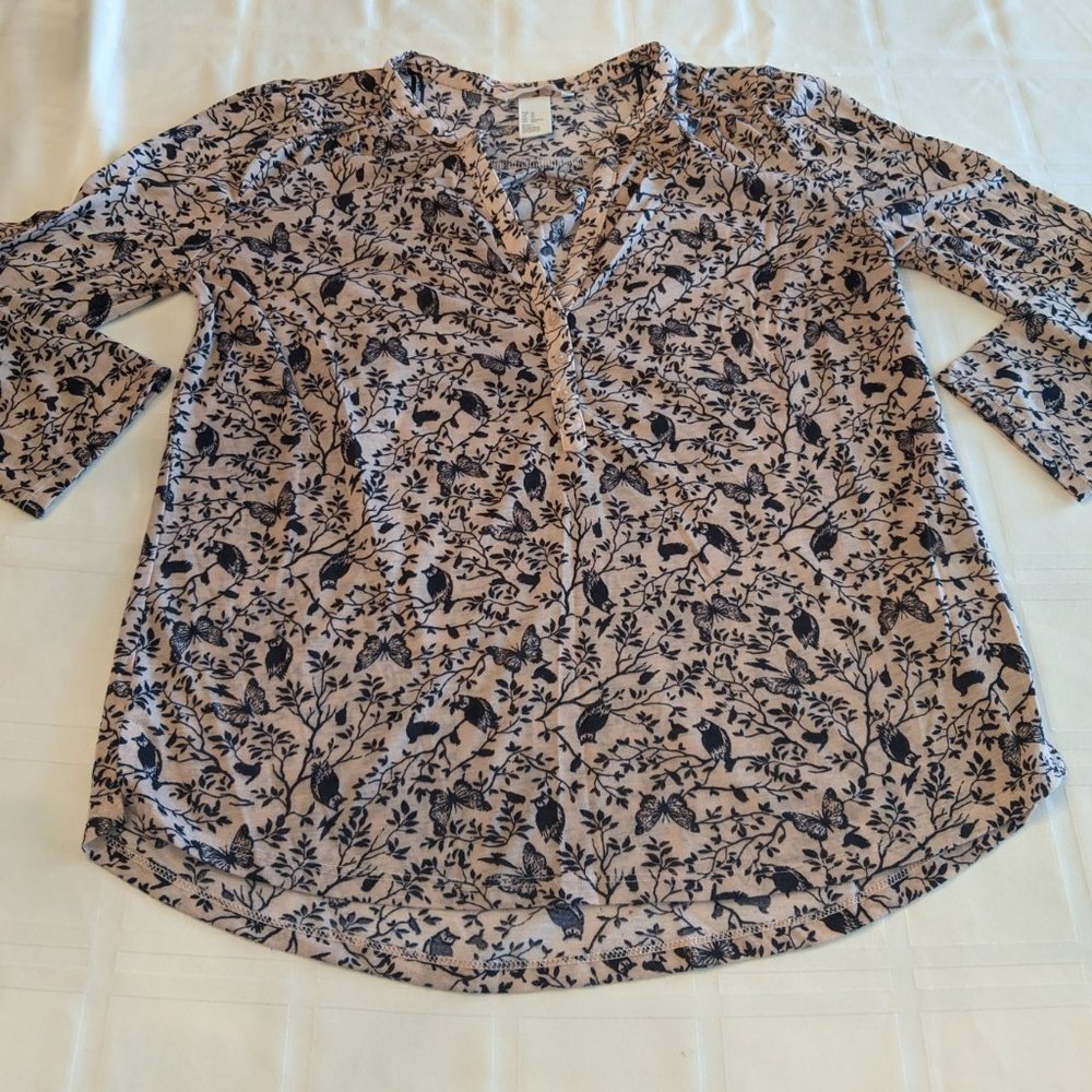 H&M Pink & Black Owl & Butterfly Print Top XS